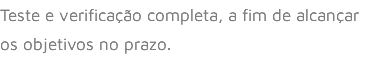Teste e verificação completa, a fim de alcançar os objetivos no prazo.
